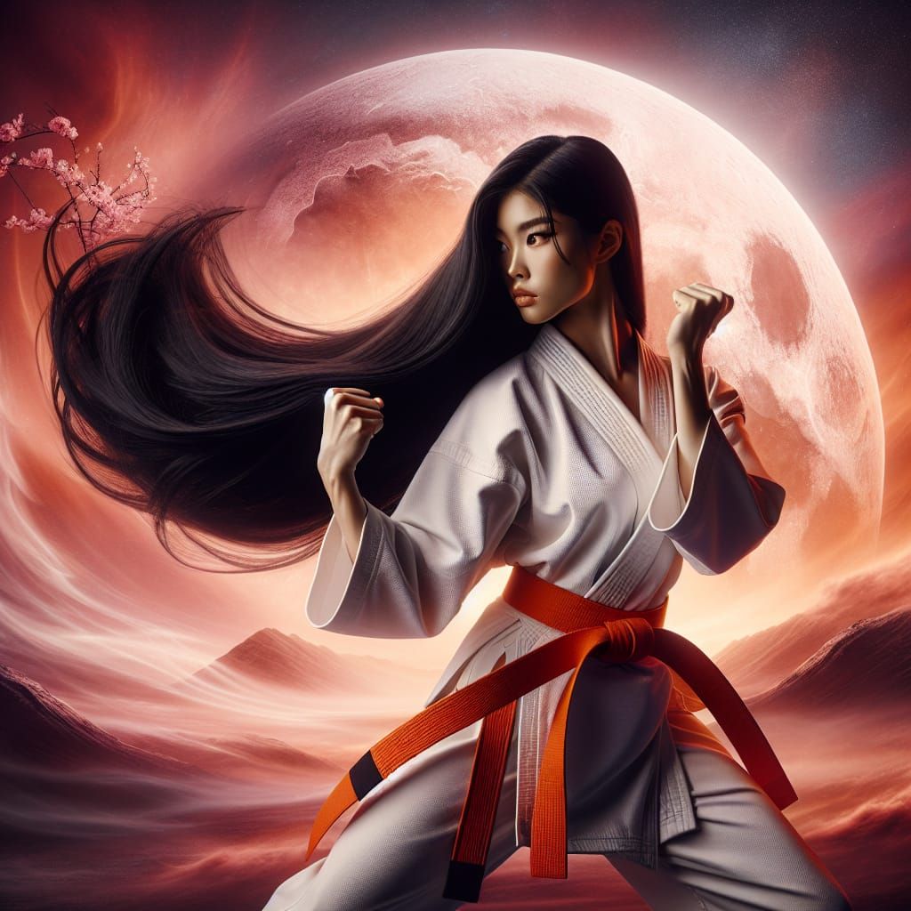 Dynamic Asian Martial Artist in Karate Pose