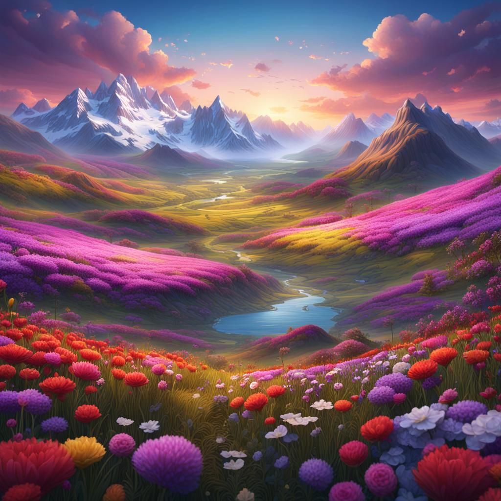 Flowered Fields Meet Snowy Mountain Peaks