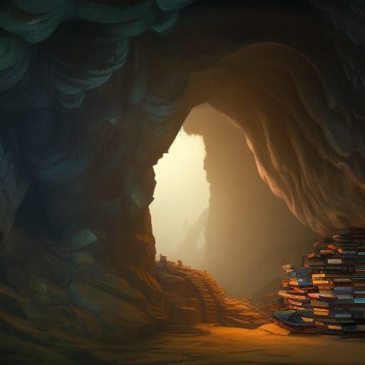 Fantastical Book Cave in Detailed Matte Painting