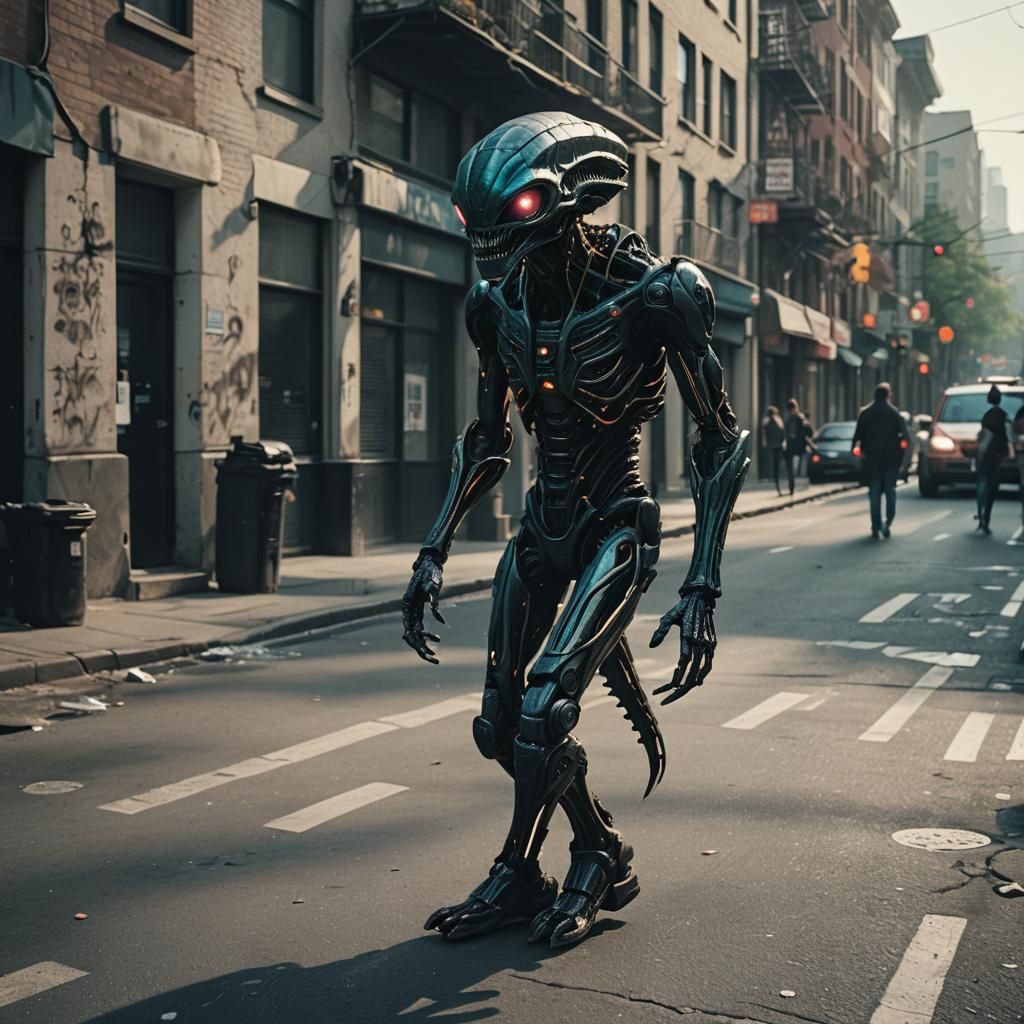 Glitched Alien Shadow in Cinematic Scene