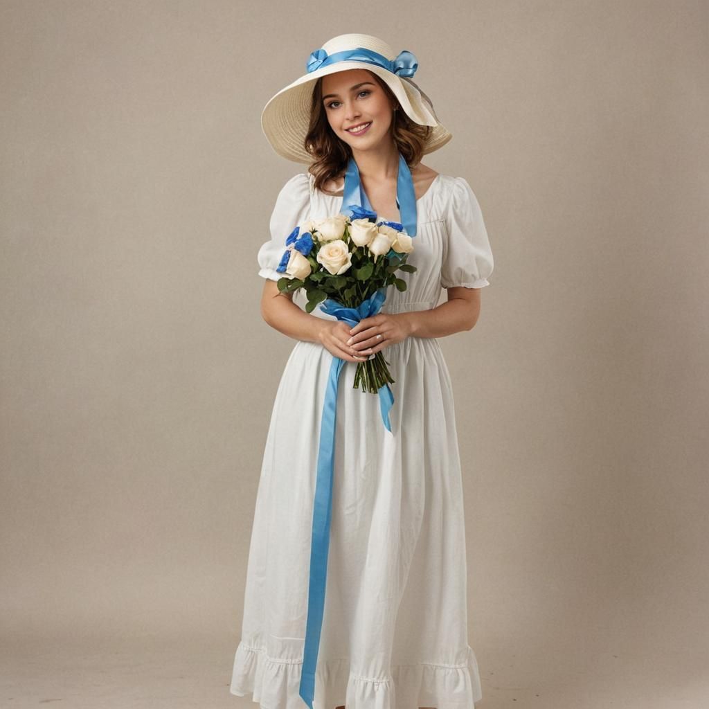 Elegant Woman in White Dress with Roses