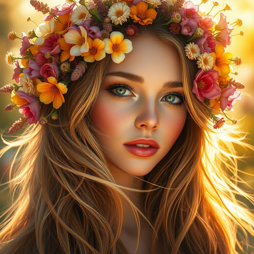 Woman with Flowers in Hair, Fantasy Concept Art