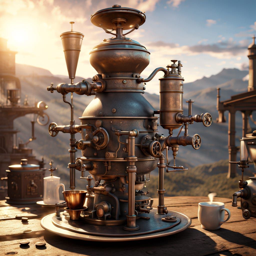 Steampunk coffee-brewing machine