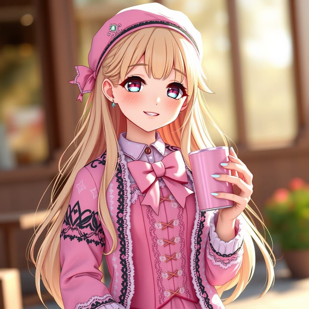 Whimsical Anime-Inspired Girl with Radiant Smile