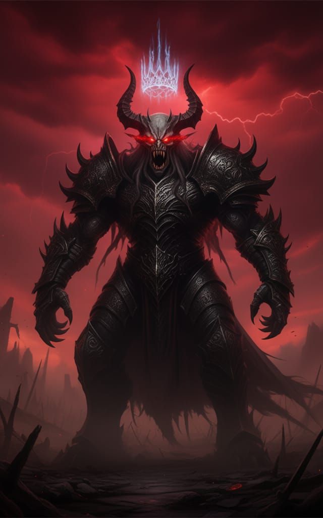 Demon Lord on Battlefield in Dark Fantasy Style