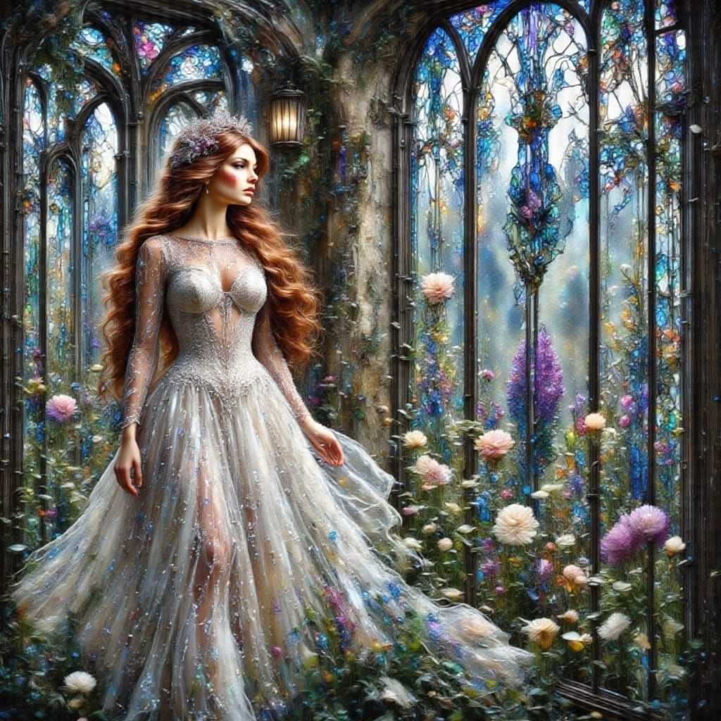 Enchanting Woman with Aquilegia Flower