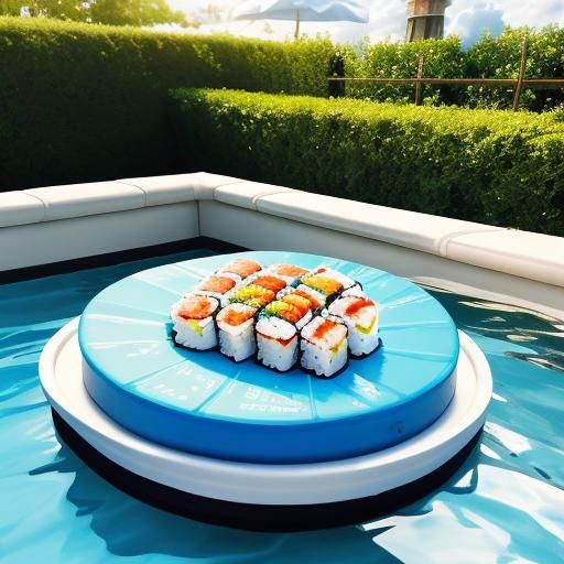 Sushi boat floating at a pool party