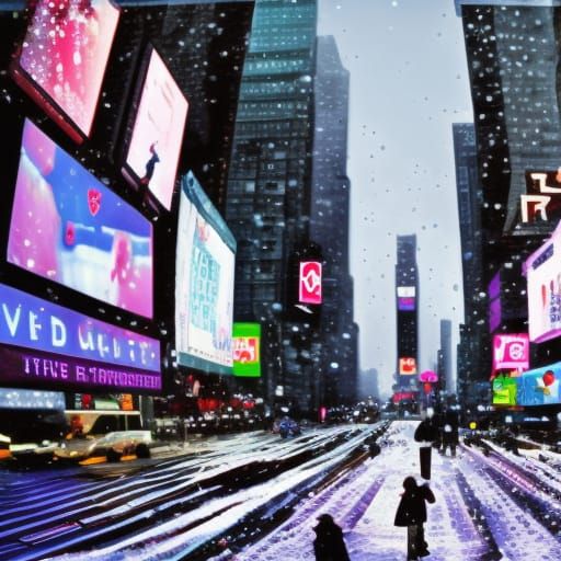 Snowy Winter Day in Times Square