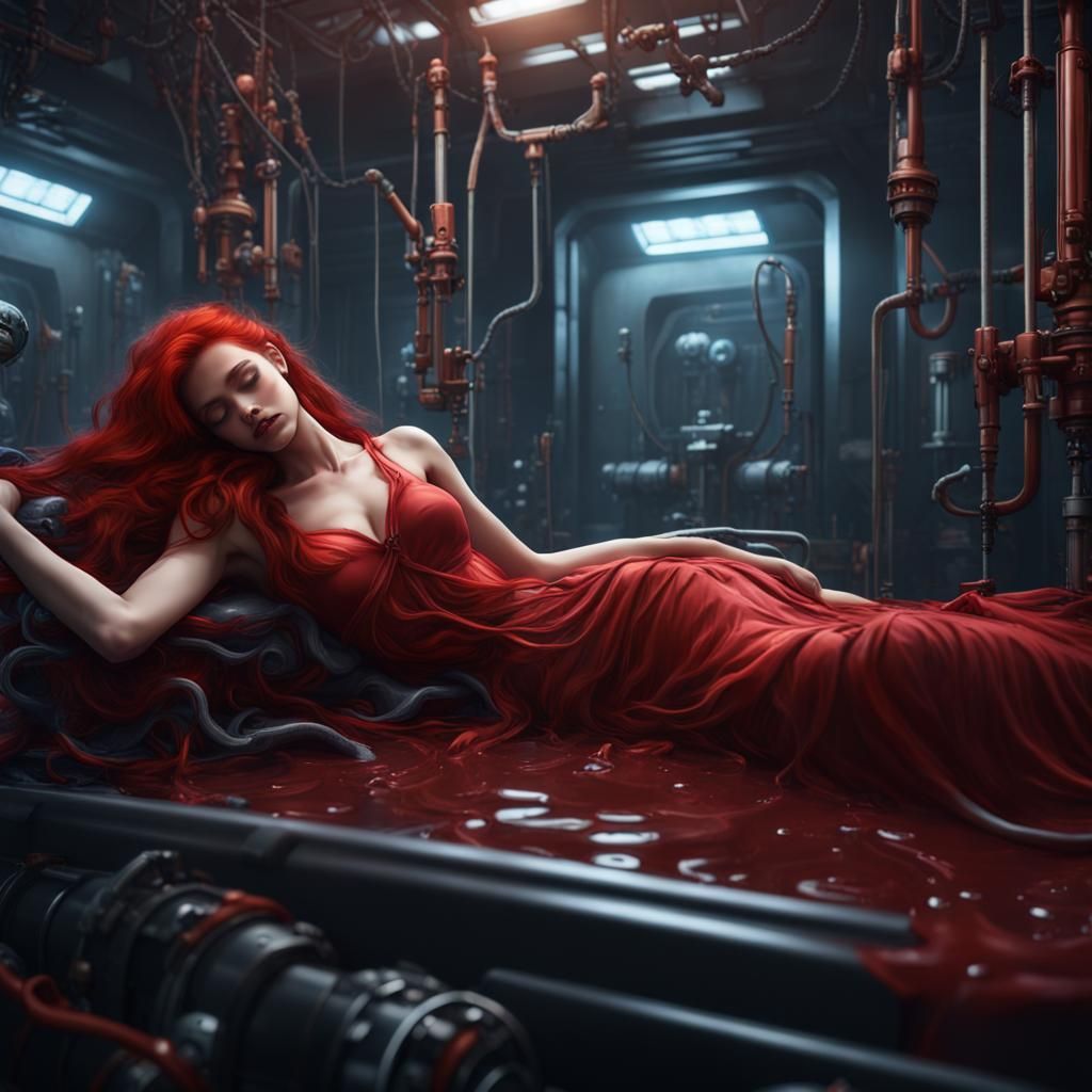 Girl Asleep in Bio Reactor: Matte Painting