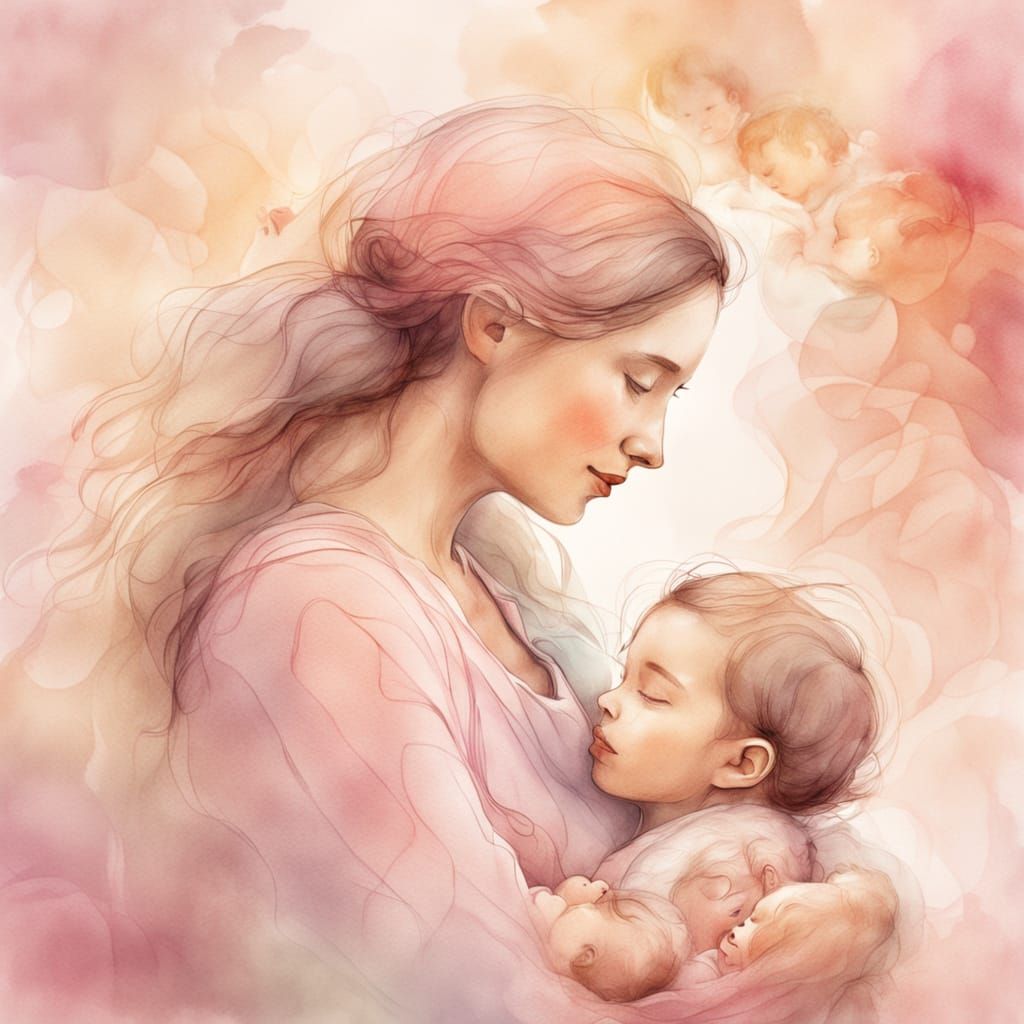 Surreal Motherly Love in Whimsical Line Art