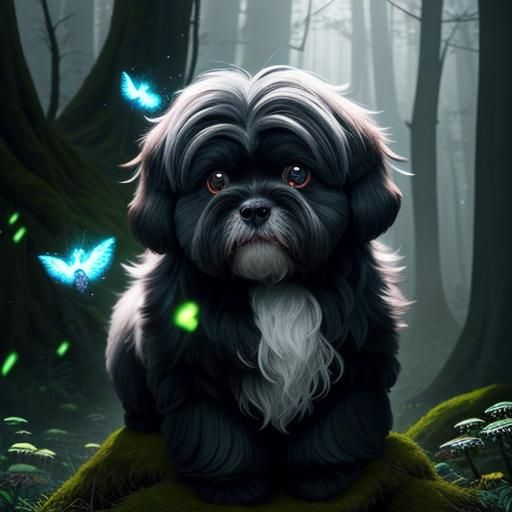 Lhasa Apso in Magical Forest: Digital Matte Painting