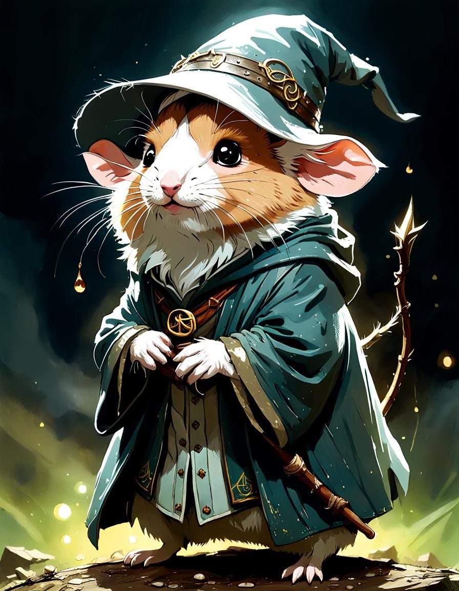 Hamster Gandalf Digital Painting, Concept Art