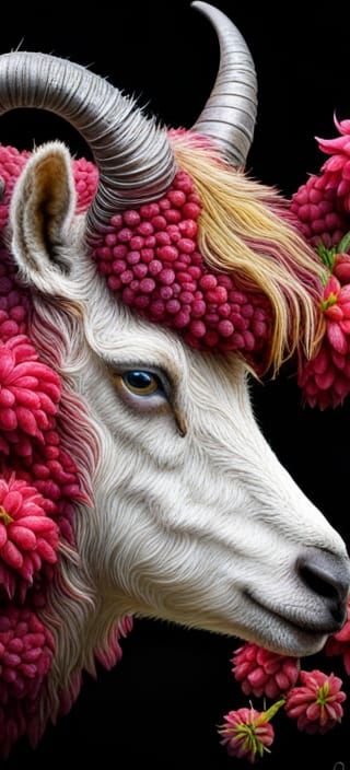 Raspberry Fainting Goat Portrait, Detailed Organic Design