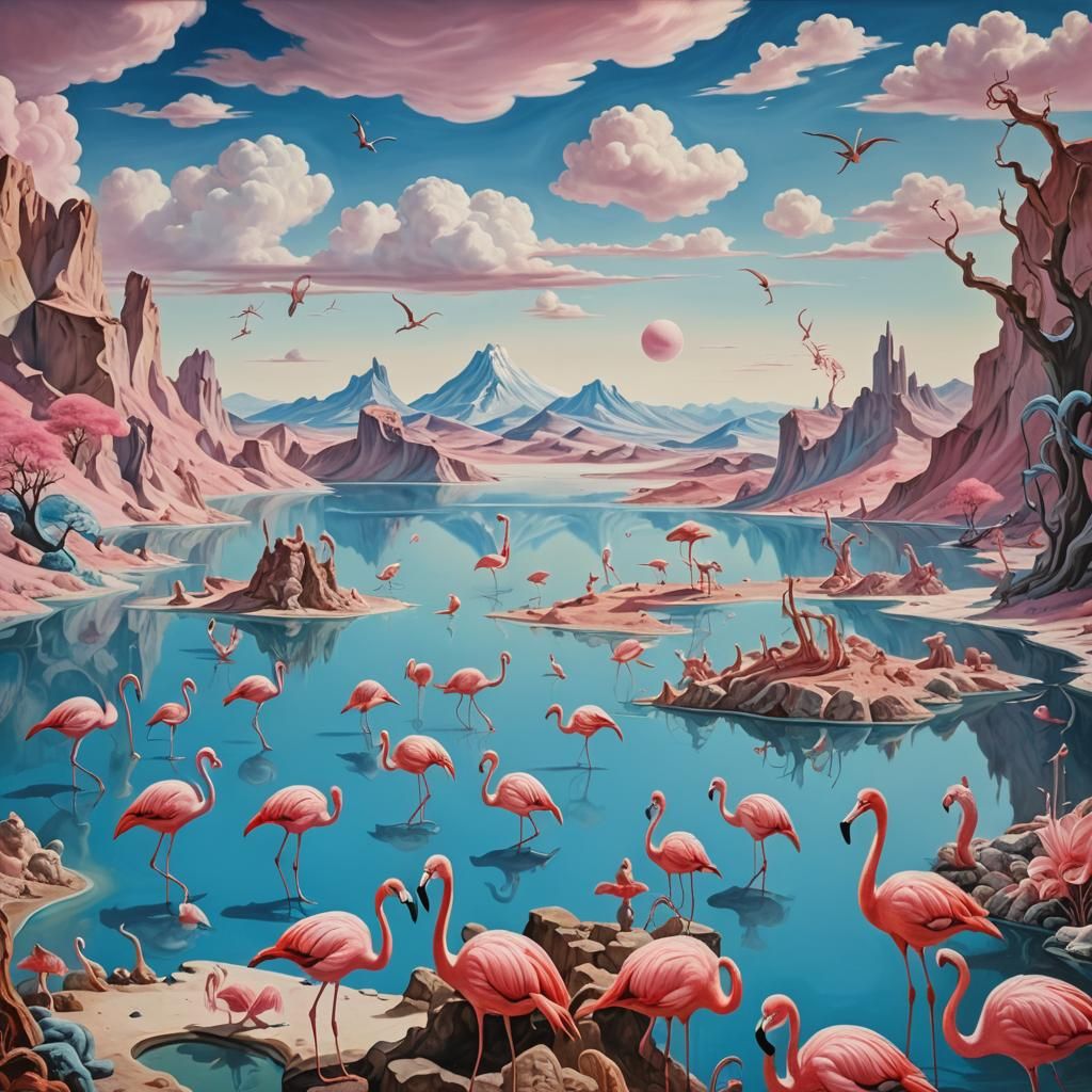 Surreal Landscape with Alien Animals in Dali Style