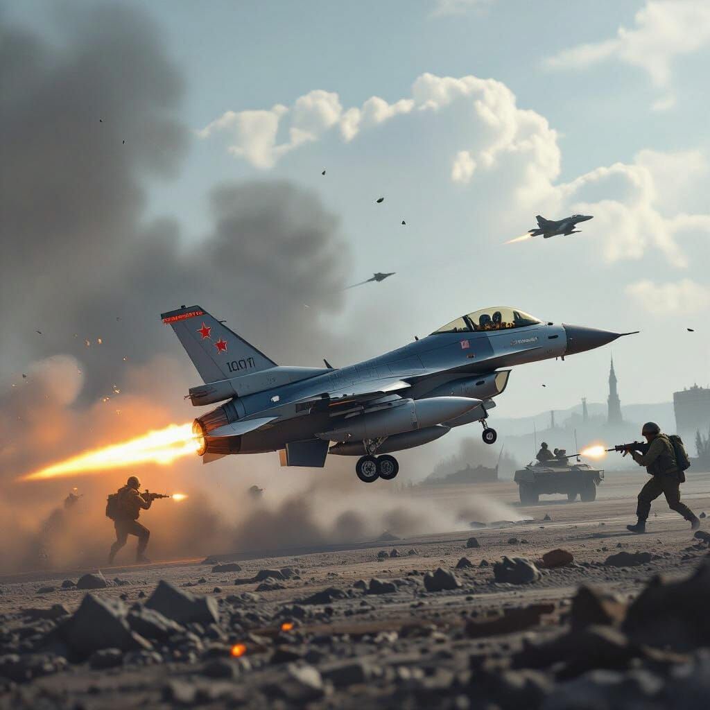 F-16 Fighter Jet in Intense War Combat