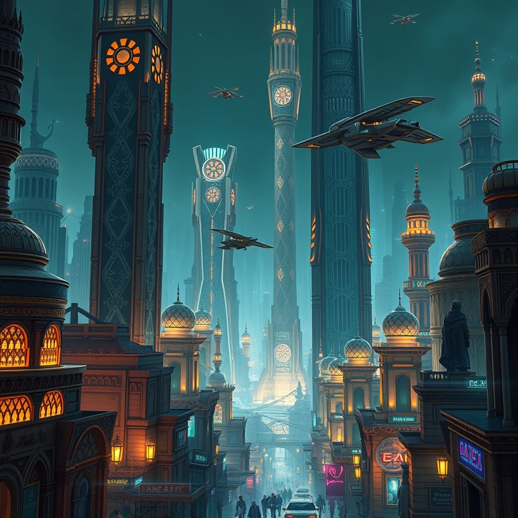 Futuristic Islamic Metropolis Unfolds in Neon Dreams