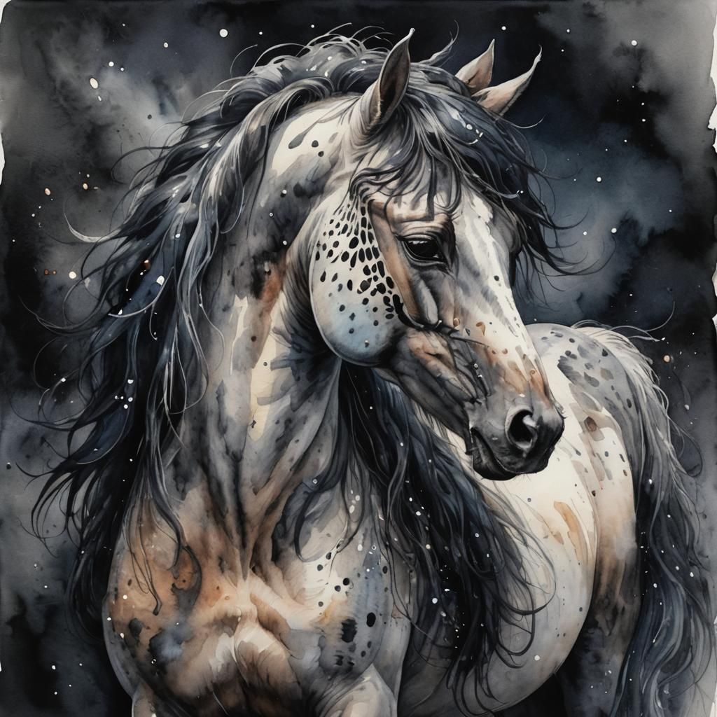 Mythical Appaloosa Horse Portrait in Watercolor