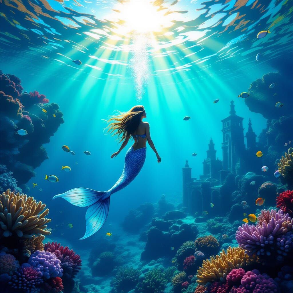 Underwater Mermaid Scene Inspired by Photorealism