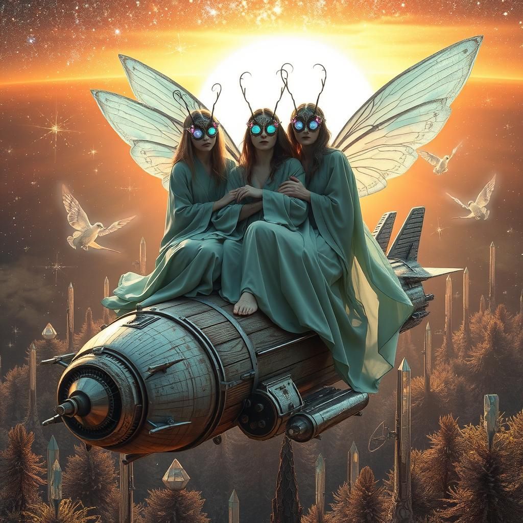 Cosmicorphan on Spaceship in Galaxy at Sunset