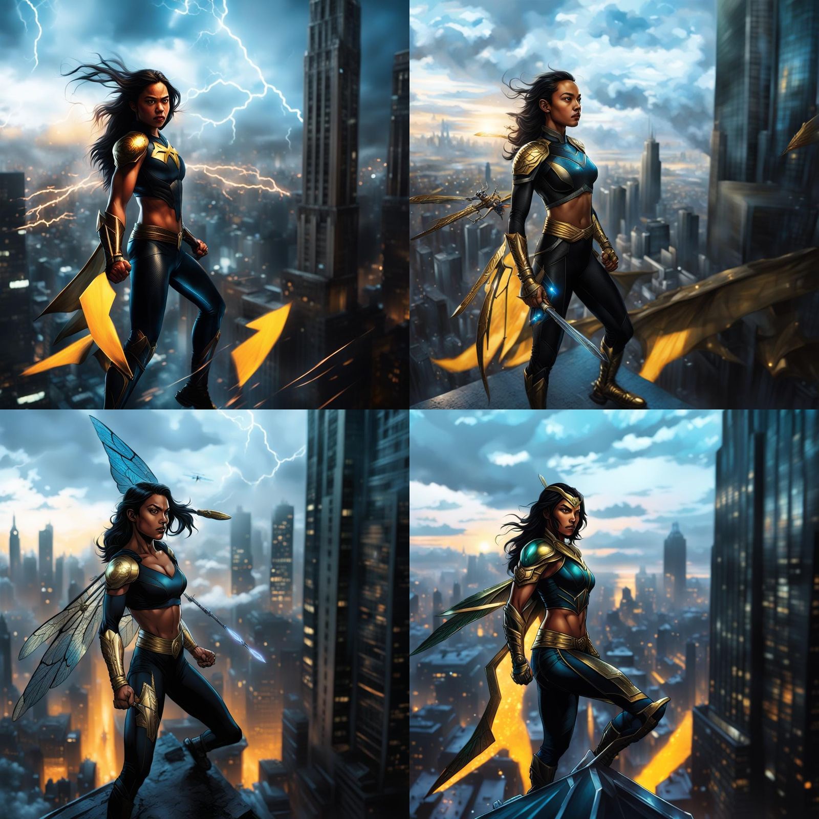 Filipina Superhero vs Winged Creature in Comic Style