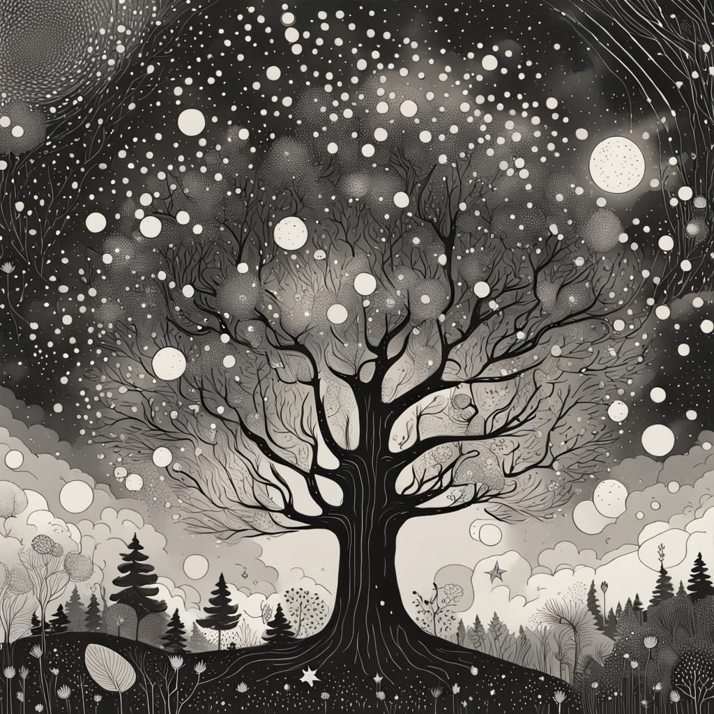 Floating Forest Under Starry Night in Digital Art