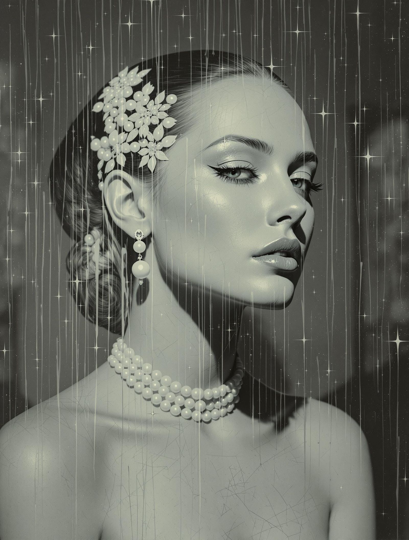 Elegant Flapper Goddess with Double Exposure Effect