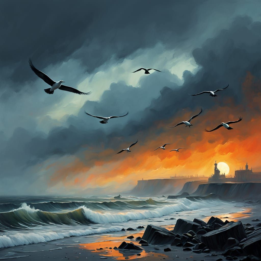 Ethereal Coastline in Faded Grey and Warm Golden Light