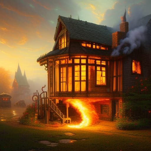 Burning House in Jar: Hyperdetailed Fantasy Art