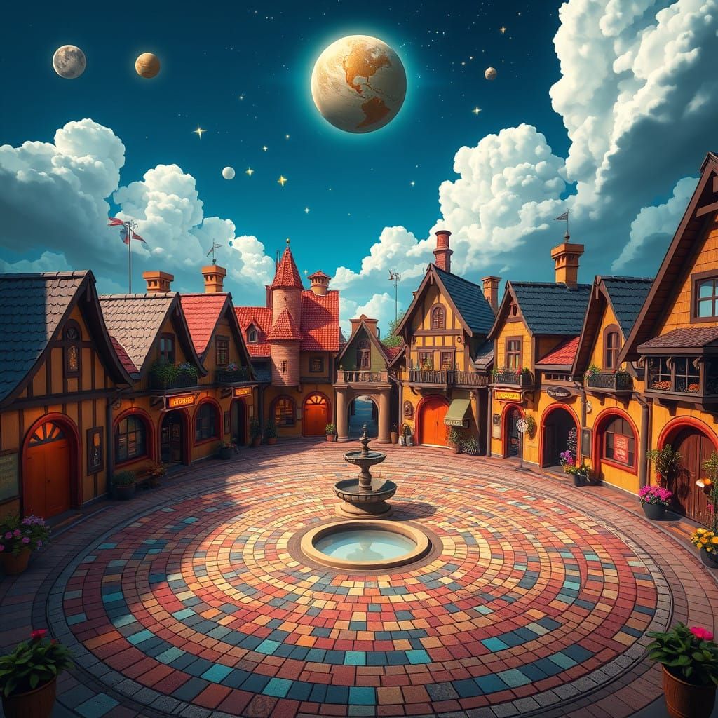 Whimsical Celestial Town Square