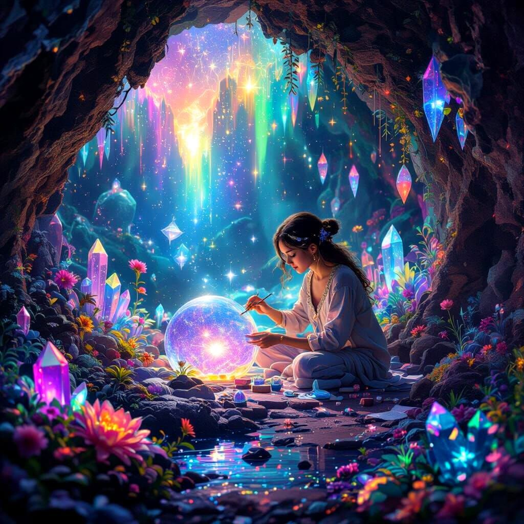 Bioluminescent Crystal Grotto: A Visionary Art Piece