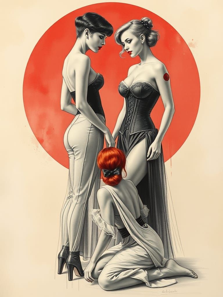 Pinup Girls in Graphite with Red Circle Backdrop