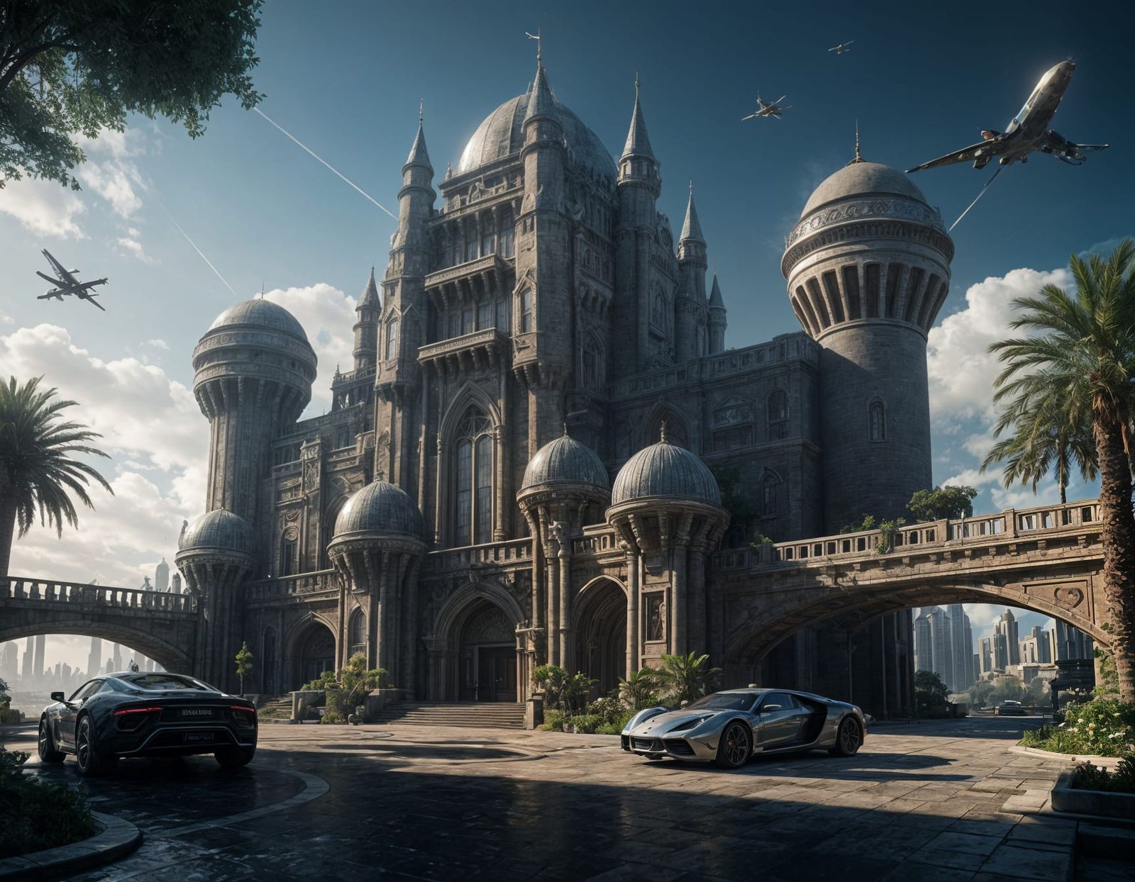 Epic Futuristic Castle in Dubai's Sunny Skies