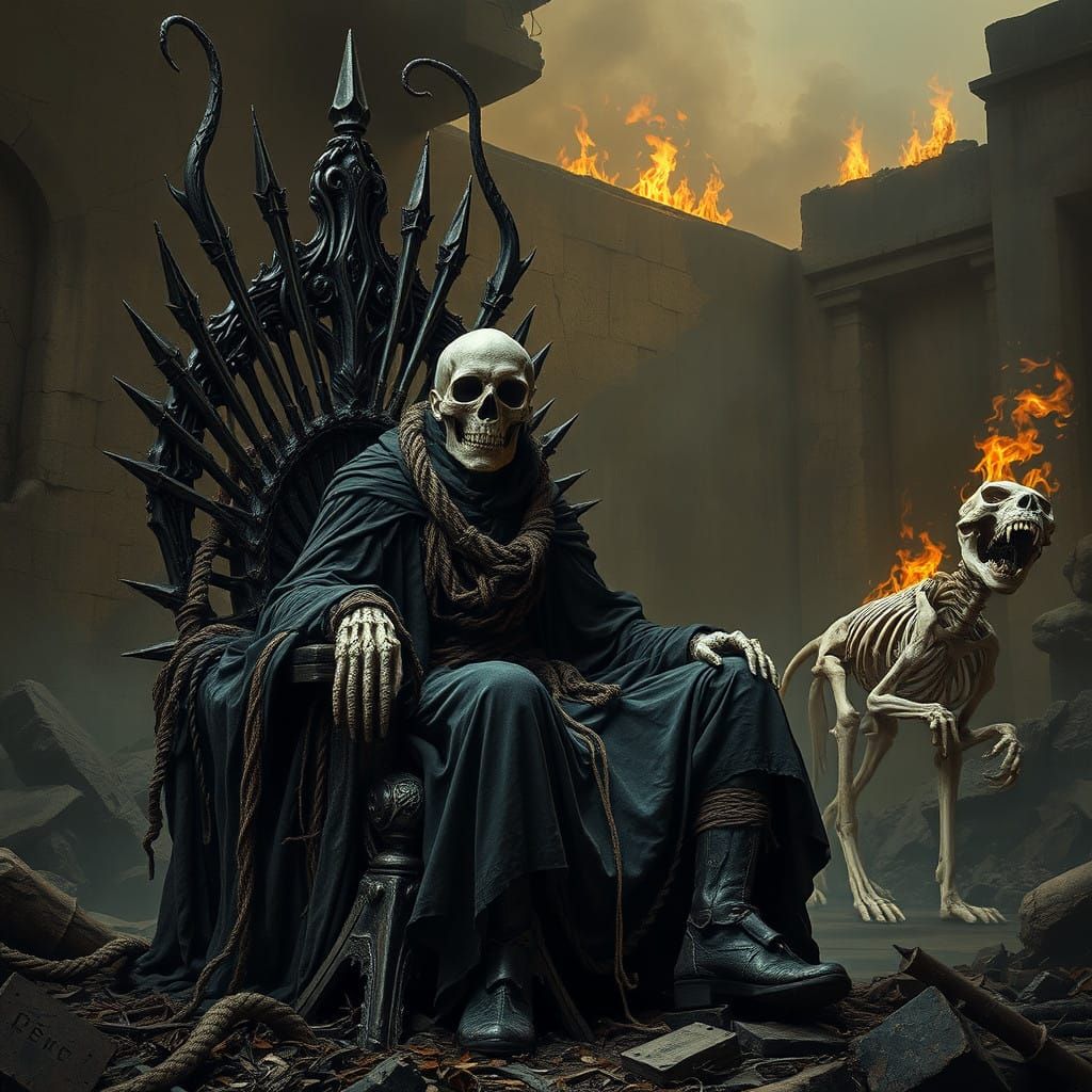 Haunted King Trapped in Macabre Throne of Twisted Spikes