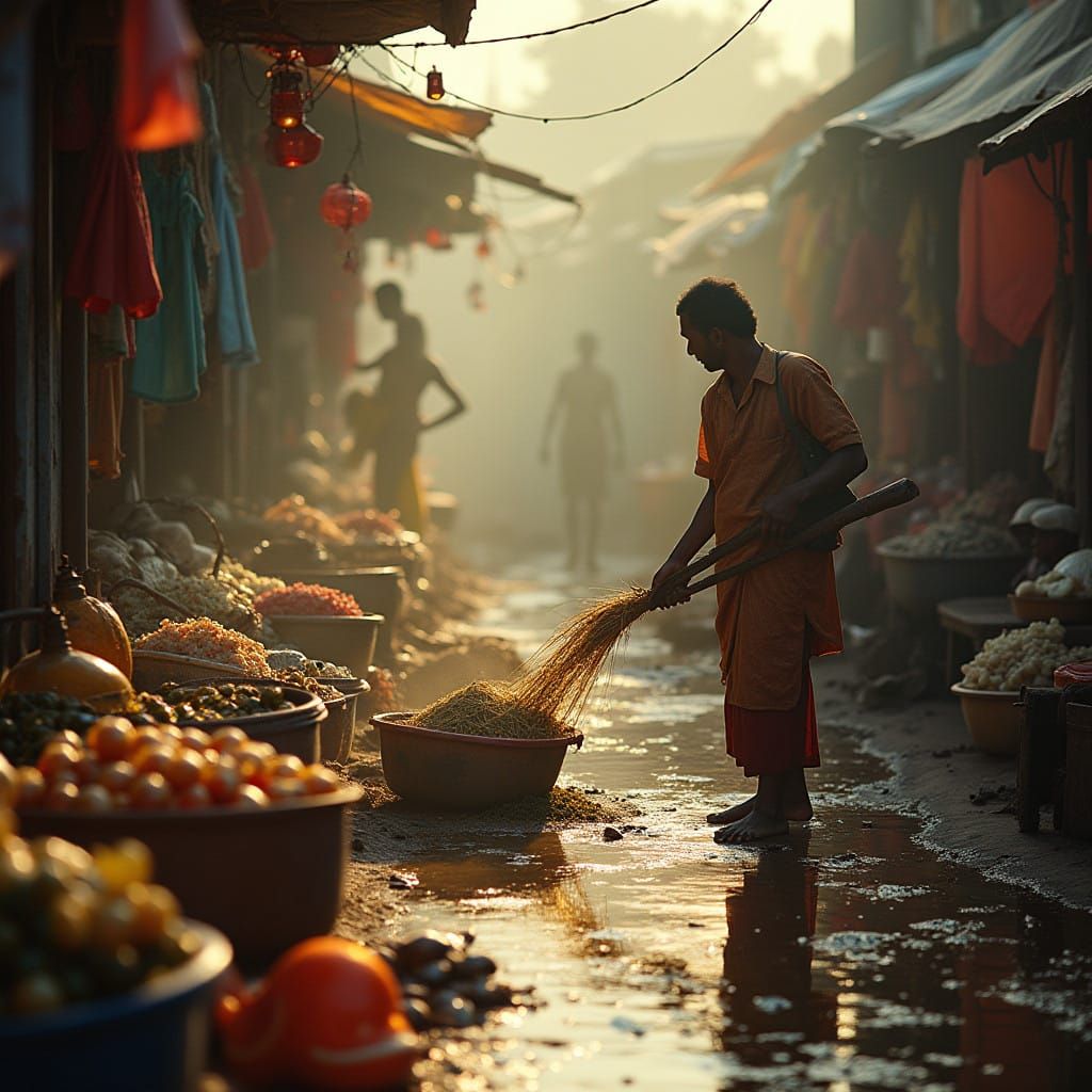 Whimsical Fish Market Scene in Chhattisgarh-Inspired Folk Ar...