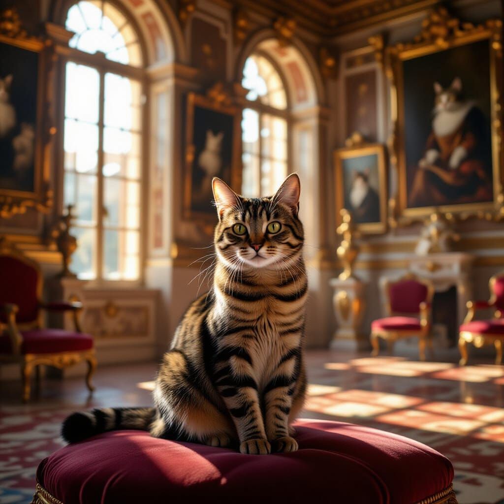 Tabby Cat in Palace, Photorealistic Style