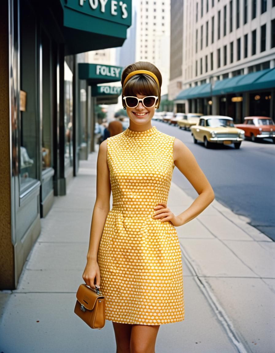1960s Woman Poses Downtown in Kodachrome Style