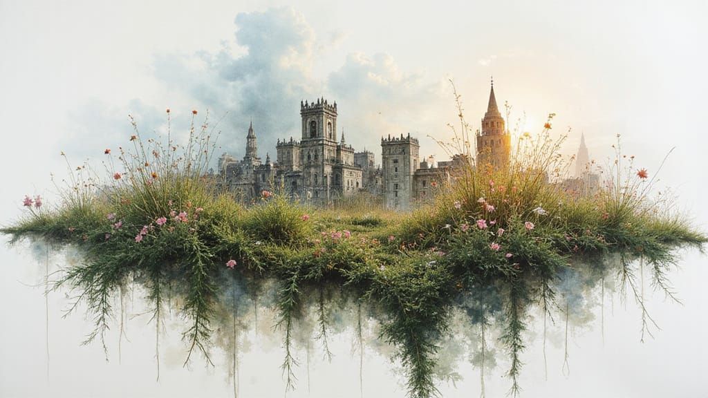 Surreal City Reclaimed: Impasto Oil, Watercolor, Pencil