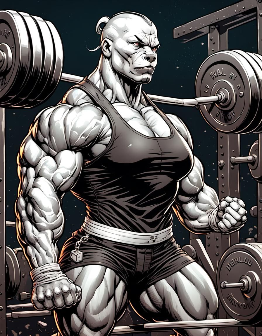 very muscular pitbull female humanoid weightlifter