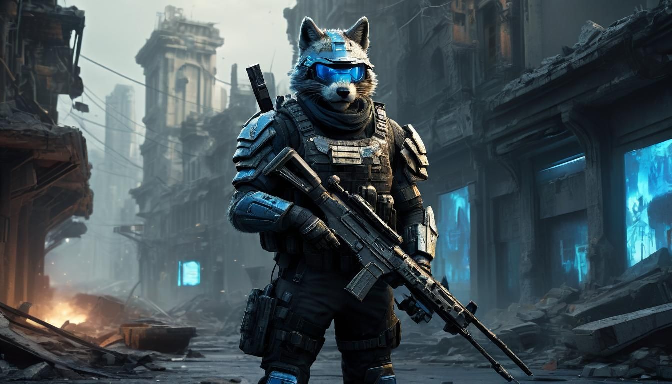Furry Soldier in Ruined City, Epic Games Art