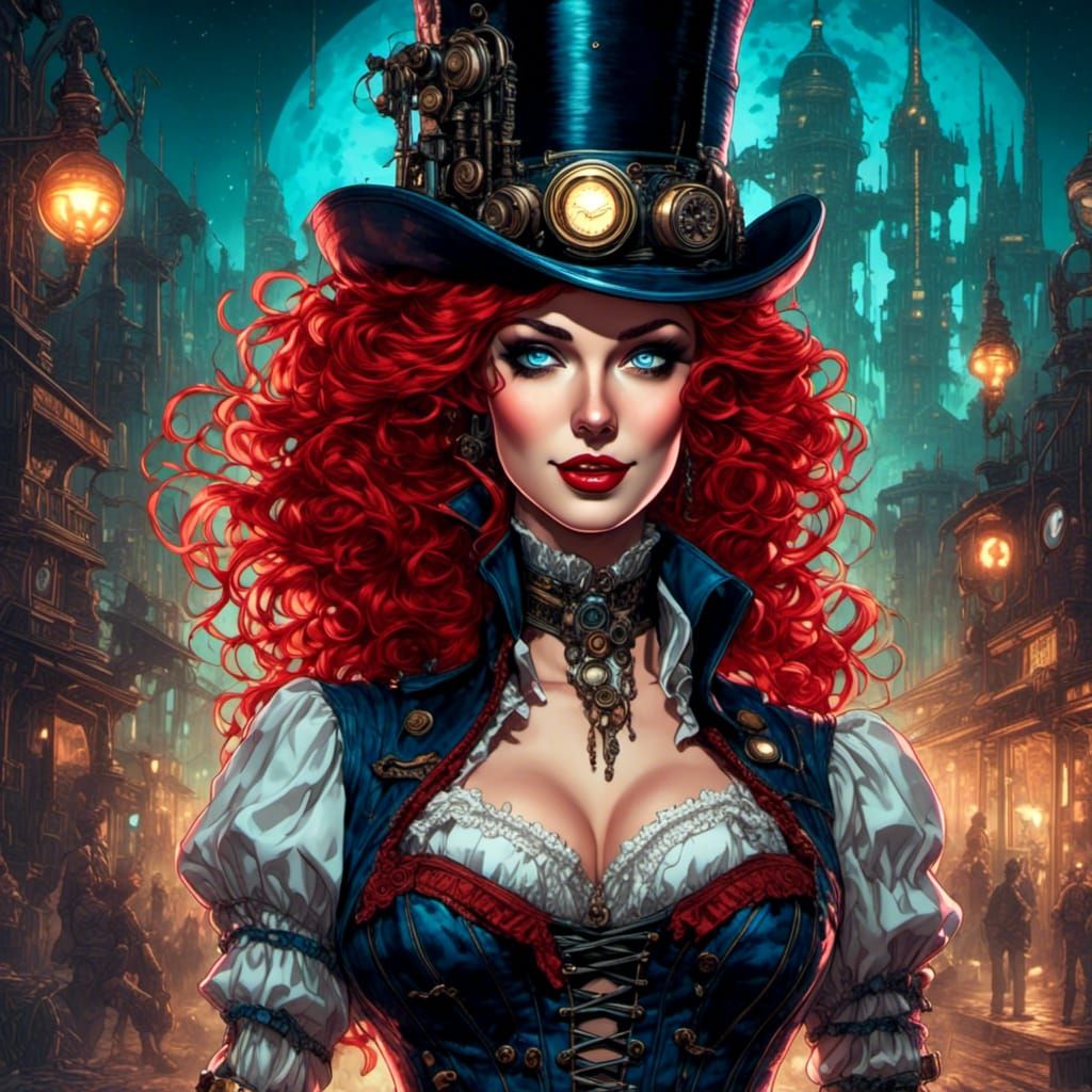 Comic Book Portrait: Woman with Tophat and Corset