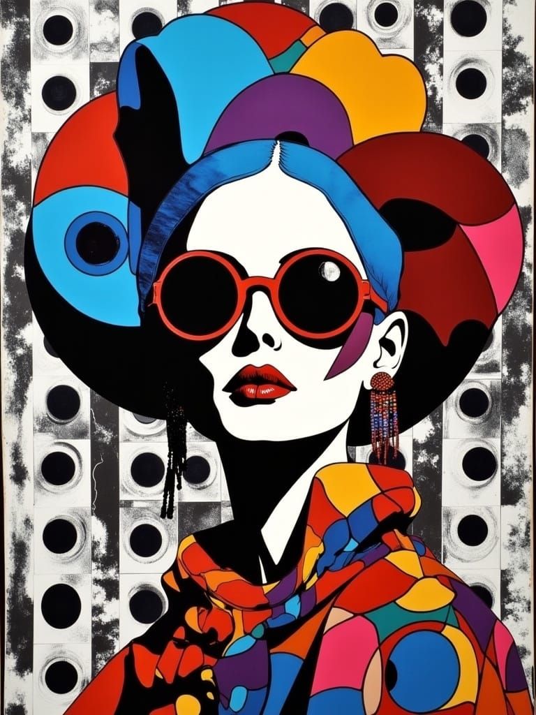 Vintage Fashion Model in Shimmery Suede and Newspaper Print,...