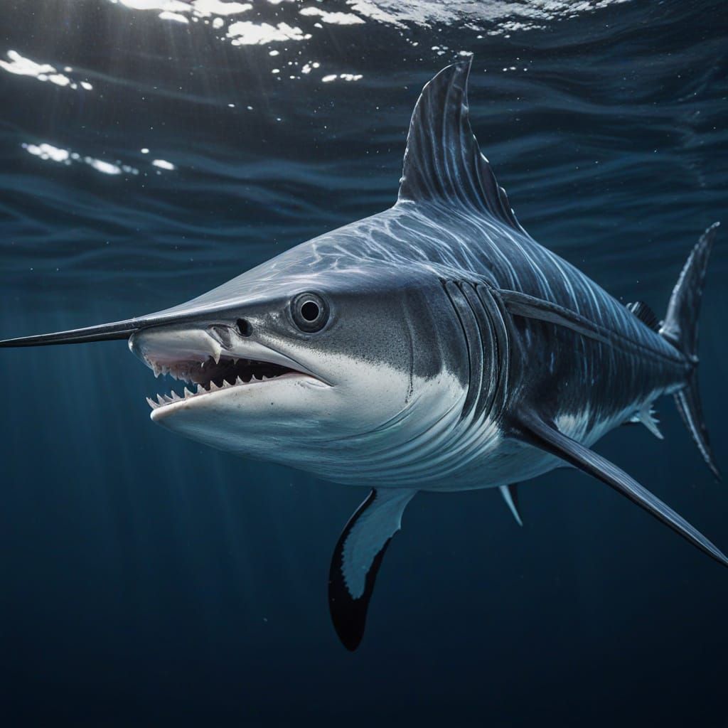 Swordfish in Dynamic Indigo Ocean Currents