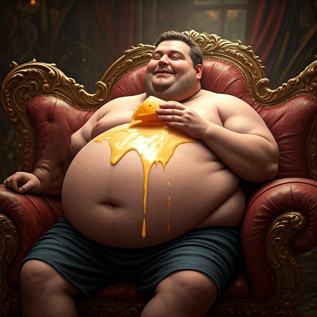 Joyful Man Eats Cheese in Luxurious Setting