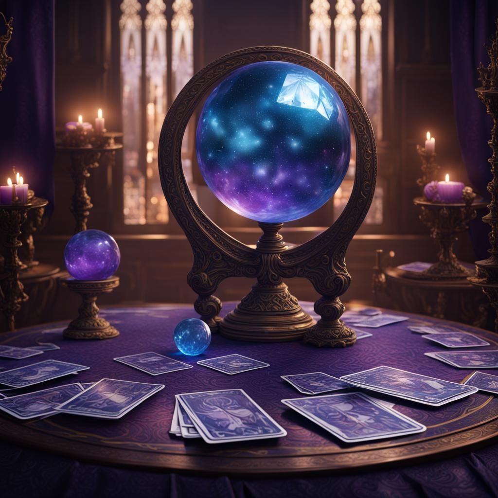 Mystical Tarot Cards and Crystal Ball in Deep Color