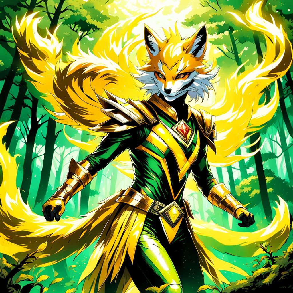 Heroic Kitsune Power Ranger in Mystical Forest