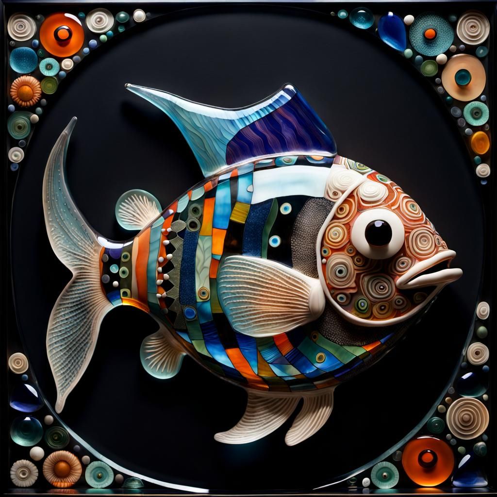 Whimsical Glass Fish in Folk Art Style