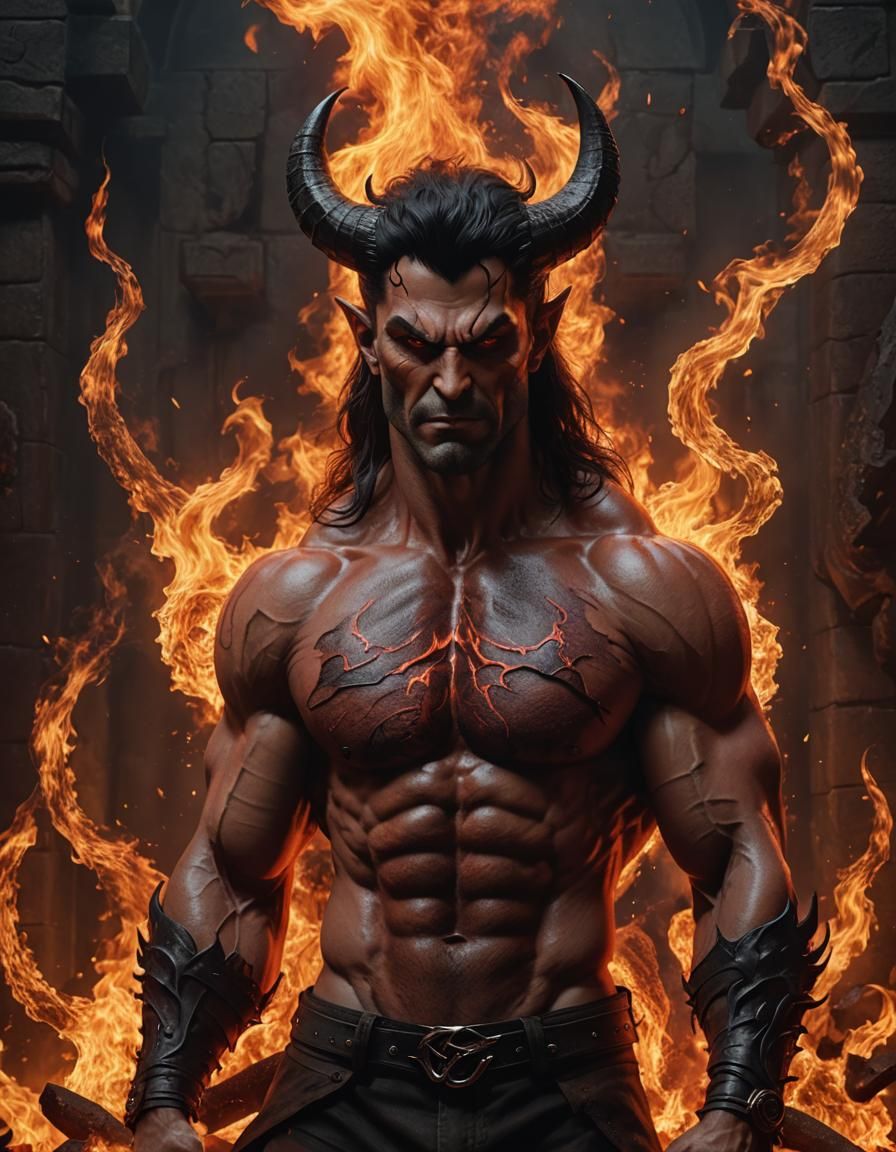 Hyperrealistic Portrait of a Muscular Devil