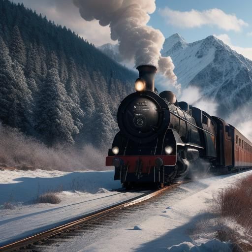 Vintage Steam Train Chugs Through Snowy Alpine Peaks
