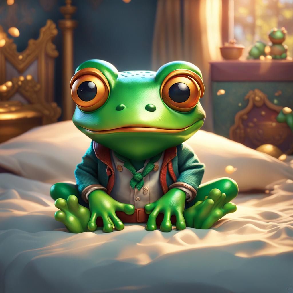 Chibi Toy Frog Portrait in Detailed Digital Art