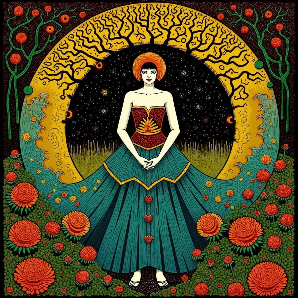 Whimsical Woman in Art Nouveau Garden